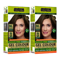 INDUS VALLEY Damage Free Natural Gel Hair Colour for Women | Ammonia & PPD Free Organic Hair Colour with 100% Grey Coverage, Long Lasting Hair Color Trial Pack | Medium Brown (Pack of 2)