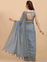 DUNGRANI Women's  Linen Saree With Blouse Piece