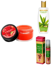 Vaadi Herbals Aloe Vera Deep Pore Cleansing Milk, 350ml & Vaadi Herbals Lip Balm, Strawberry and Honey, 10g & Vaadi Herbals Nail and Cuticle Oil with Jojoba Oil, 10ml