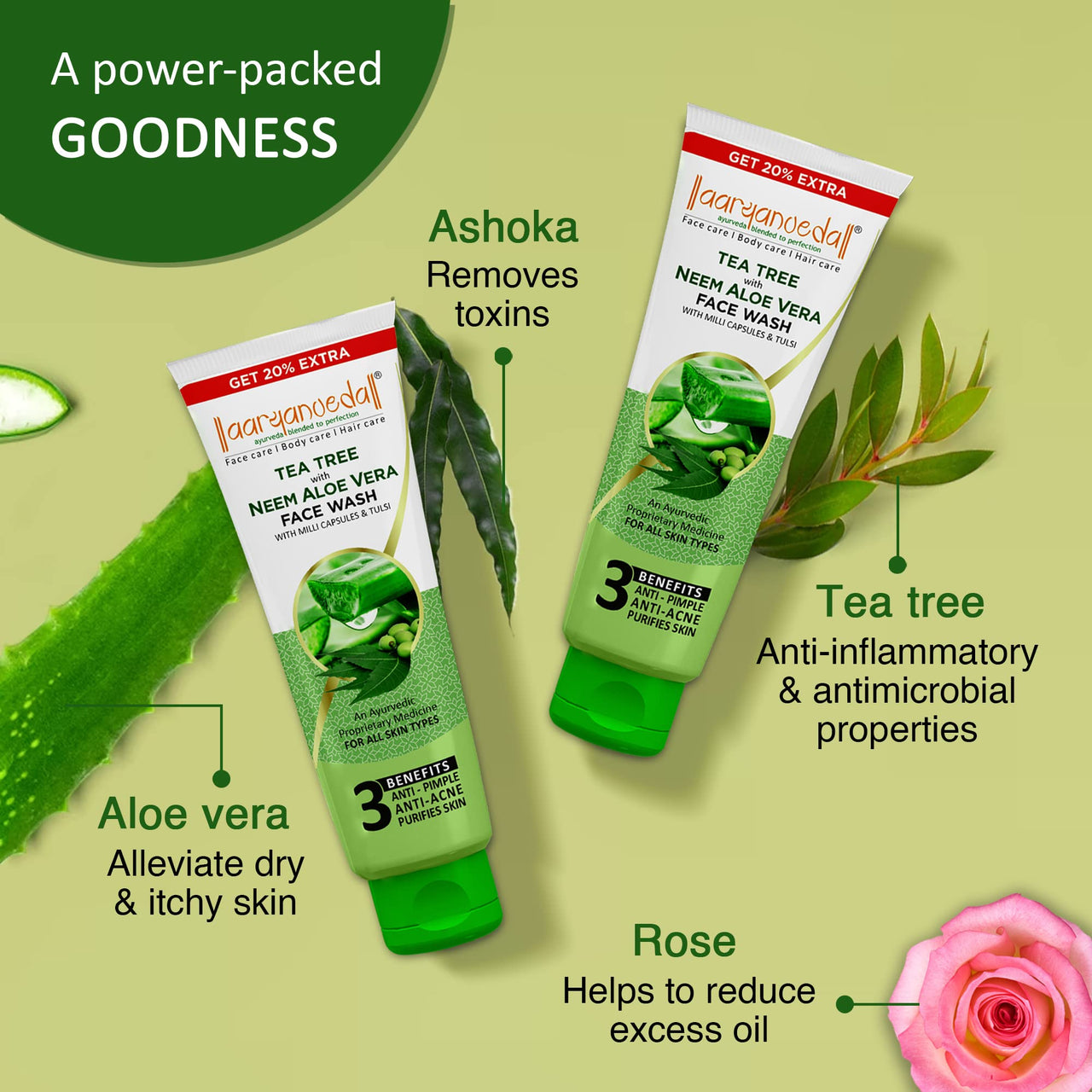 Aryanveda Tea Tree Face Wash With Neem & Aloe Vera Extracts, 120 Gm (Pack Of 2) (Tea Tree Face Wash + Tanend Tan Removal Face Wash)