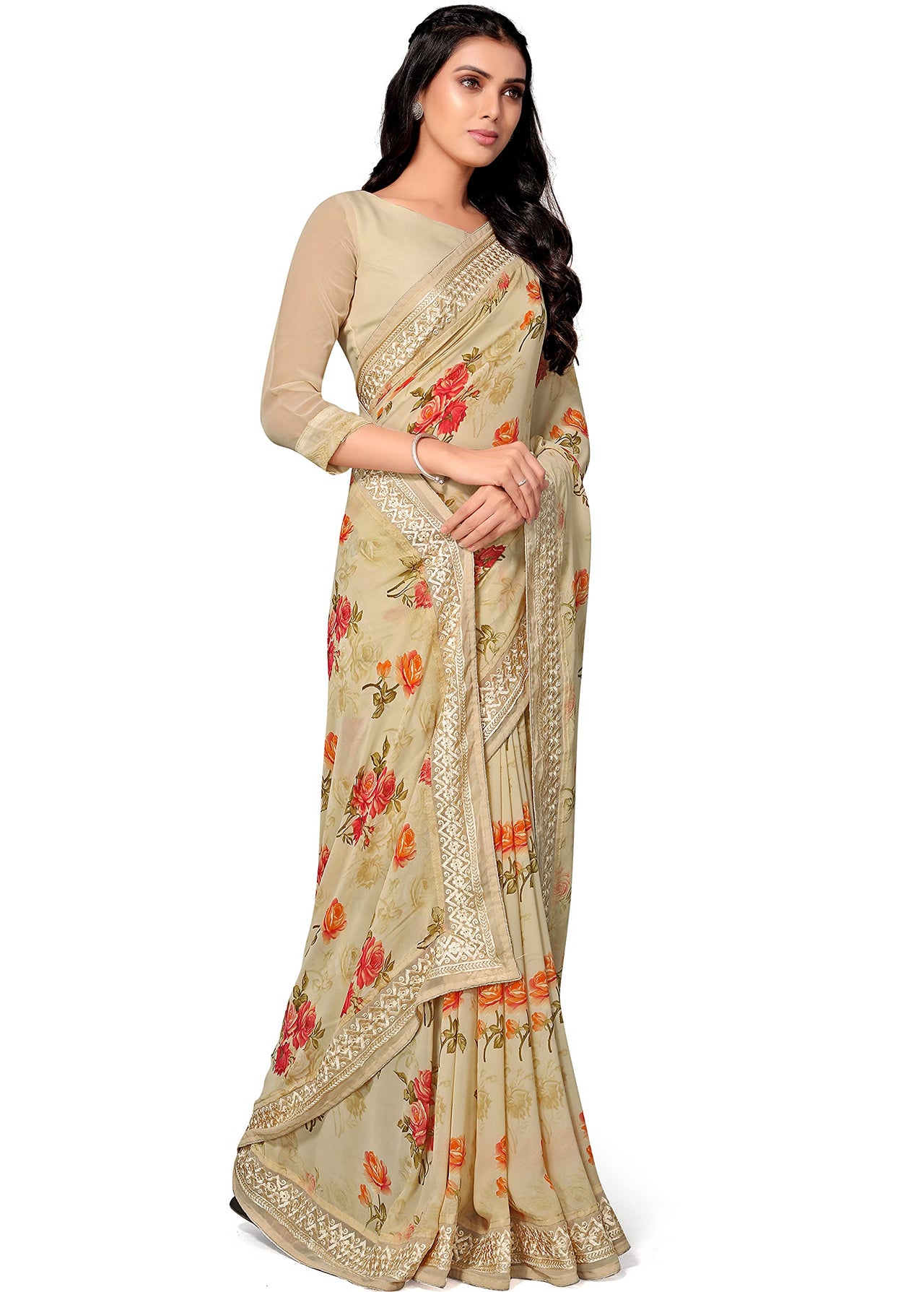 Shangrila Designer Digital Pastel Prints Weightless Georgette Saree With Blouse Piece