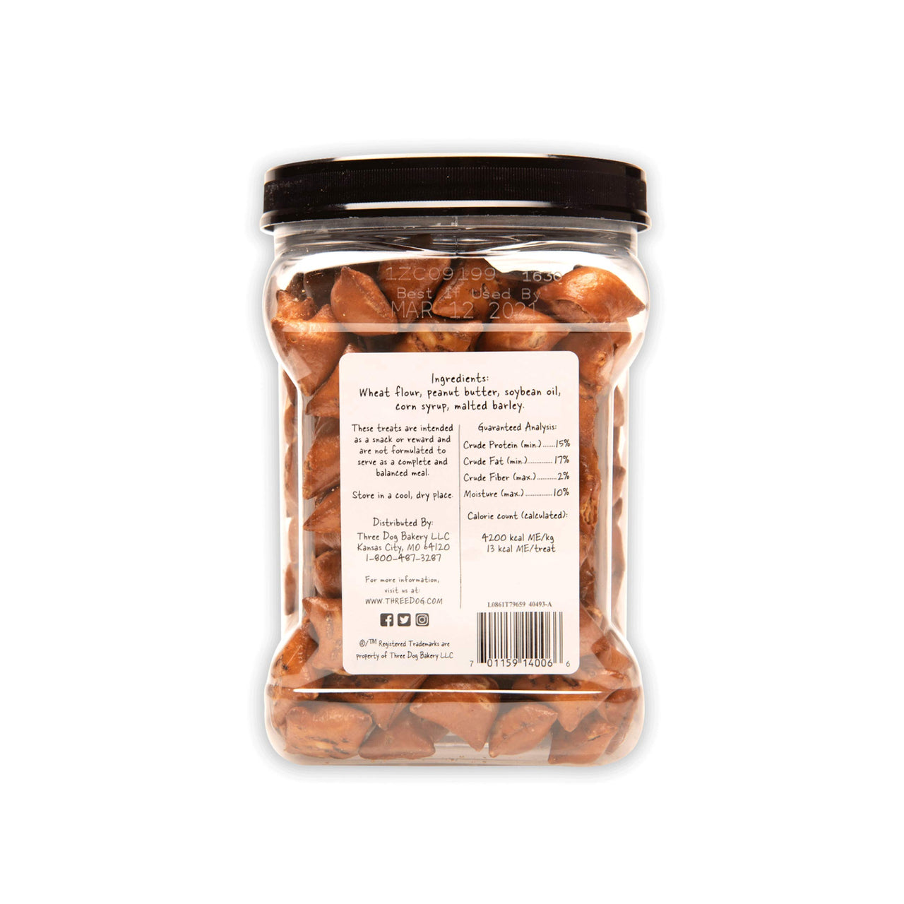 Three Dog Bakery Crunchy Pet-zel Bites with Peanut Butter Filling, Premium Treats for Dogs, 24 Ounce Resealable Container