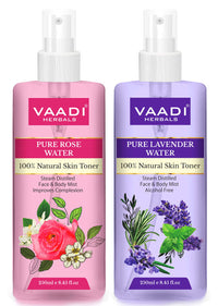 Vaadi Herbals Pvt. Ltd Pack Of 2 - Rose Water & Lavender Water - 100% Natural & Pure, 250 ml (Pack of 2)