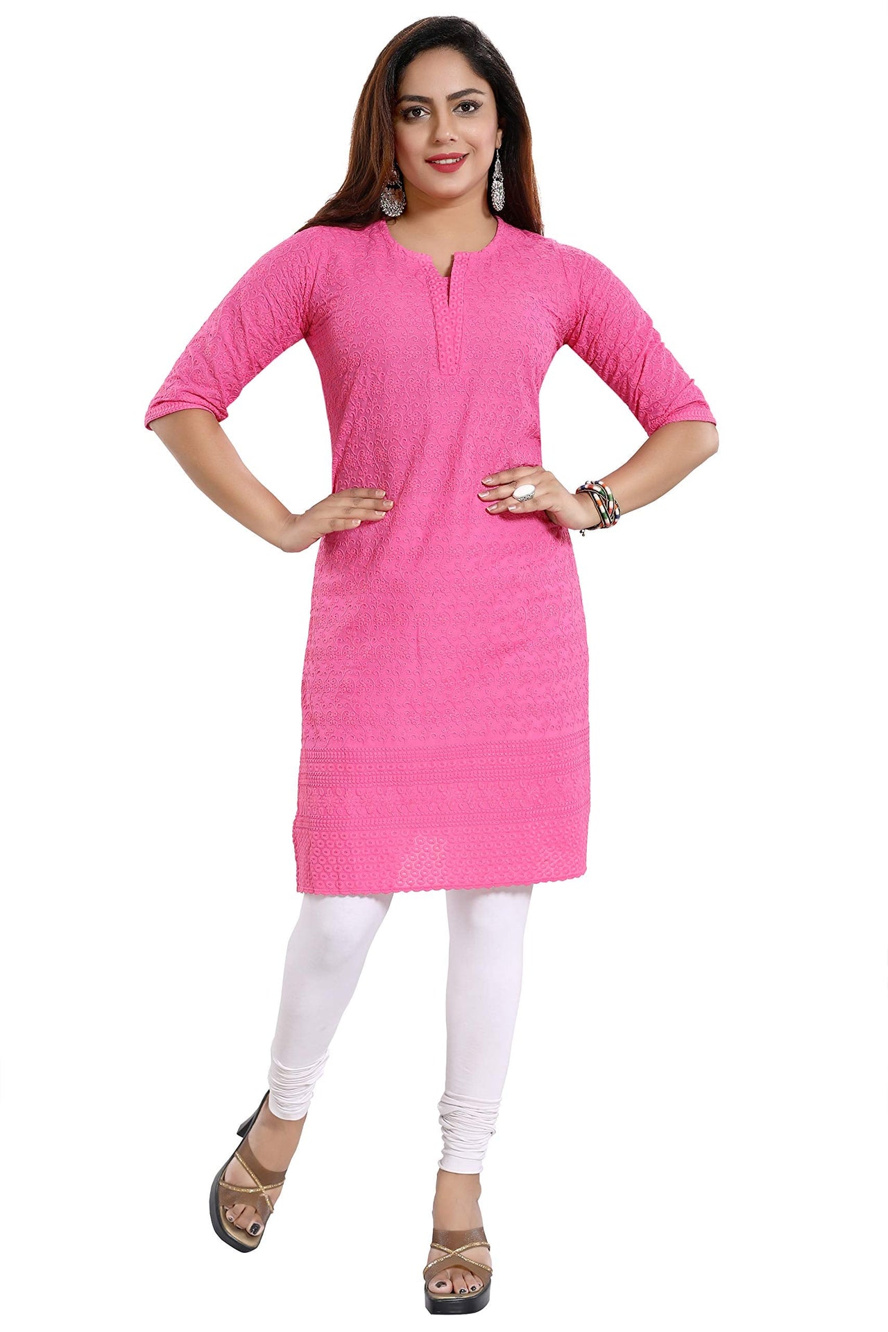 QUEEN SHIELD Women's  Formal & Casual Cotton Chikan-Kari Kurta (4444.)