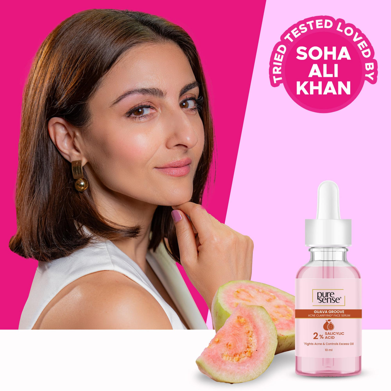 PureSense 2% Salicylic Acid Face Serum BHA Based Exfoliant Guava for Acne Prone Oily Skin for Men and Women 10ml