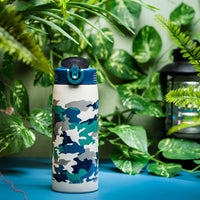 Zak Designs Water Bottle for Travel and At Home, 19 oz Vacuum Insulated Stainless Steel with Locking Spout Cover, Built-In Carrying Loop, Leak-Proof Design (Camo) Camo