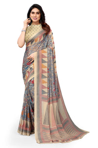 MIRCHI FASHION Women's  Stylish Chiffon Floral and Geometric Printed Saree with Blouse Piece