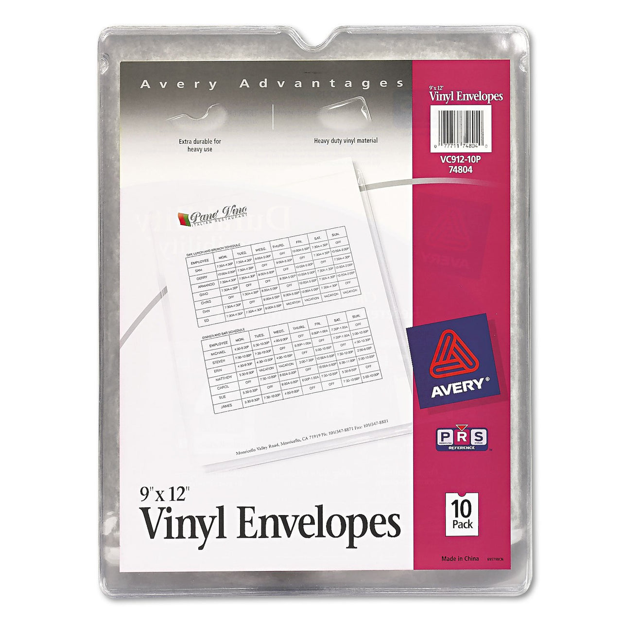 Avery File Envelopes, 9" x 12" Travel Document Organizer, Holds up to Sheets, 10 Clear Vinyl Envelopes (74804)