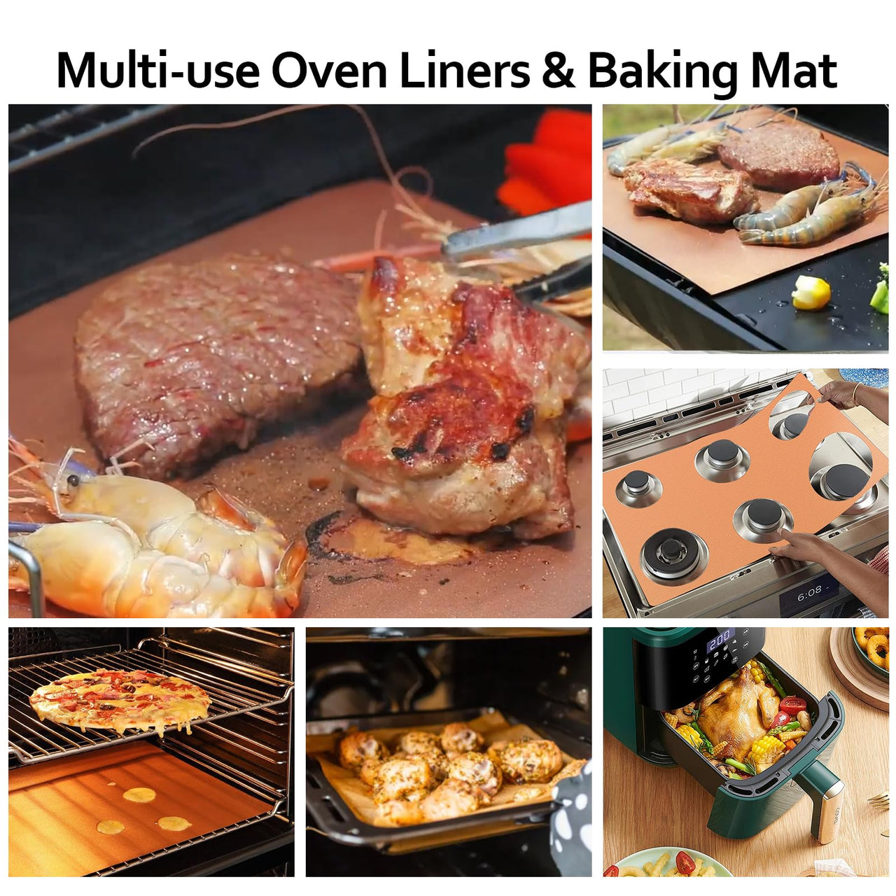 5 Pack Oven Liners for Bottom of Oven, 16x24 inch Thick Heavy Duty Non Stick Teflon Oven Mats, BPA and PFOA Free Reusable Oven Liners for Bottom of Electric Oven Copper 5 Pack