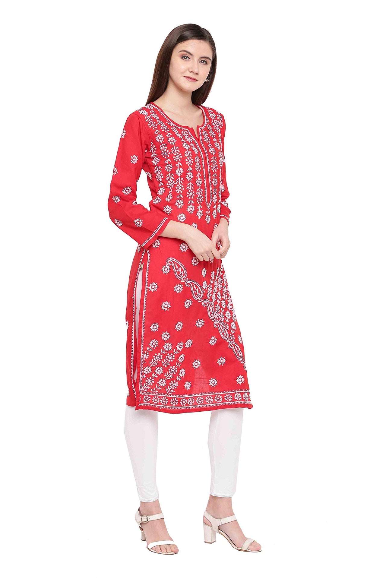 Ada Hand Embroidered Lucknowi Chikankari Ethnic Wear Cotton Kurta Kurti Tunic for Women