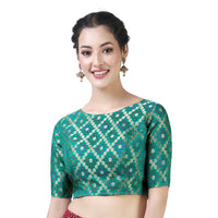 X3 Women's  Brocade Zari Weaving Elbow Length Sleeves Saree Blouse