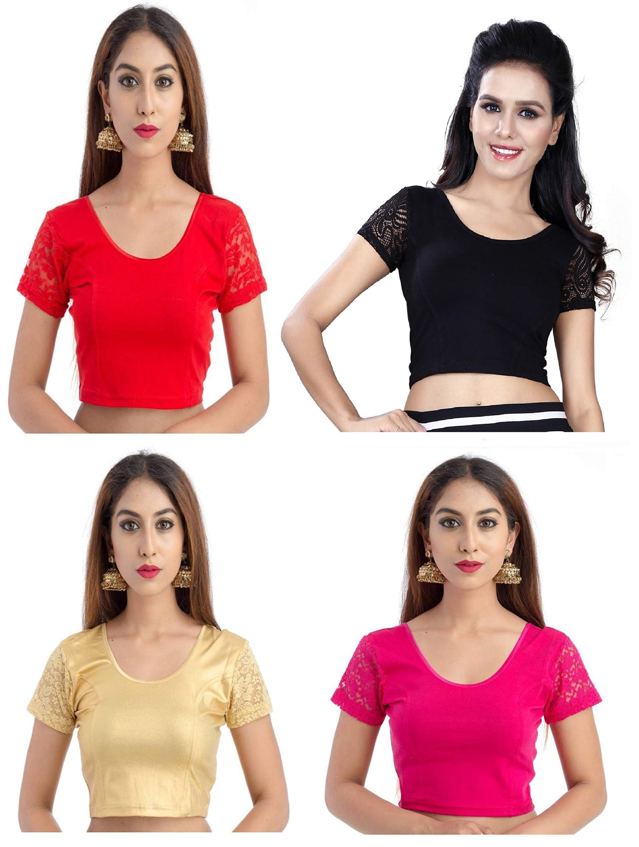 Fressia Fabrics Women's  Cotton Solid 3/4 Sleeve Saree Blouse