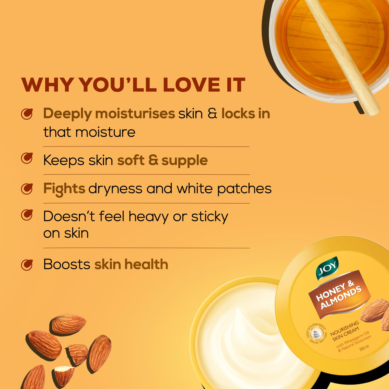 Joy Honey Almond Value Combo With Body Lotion (500ml) & Skin Cold Cream (200ml) For Complete Nourishment | Moisturization for All Skin Types, Gender & Weather - Combo pack of 2, 700ml