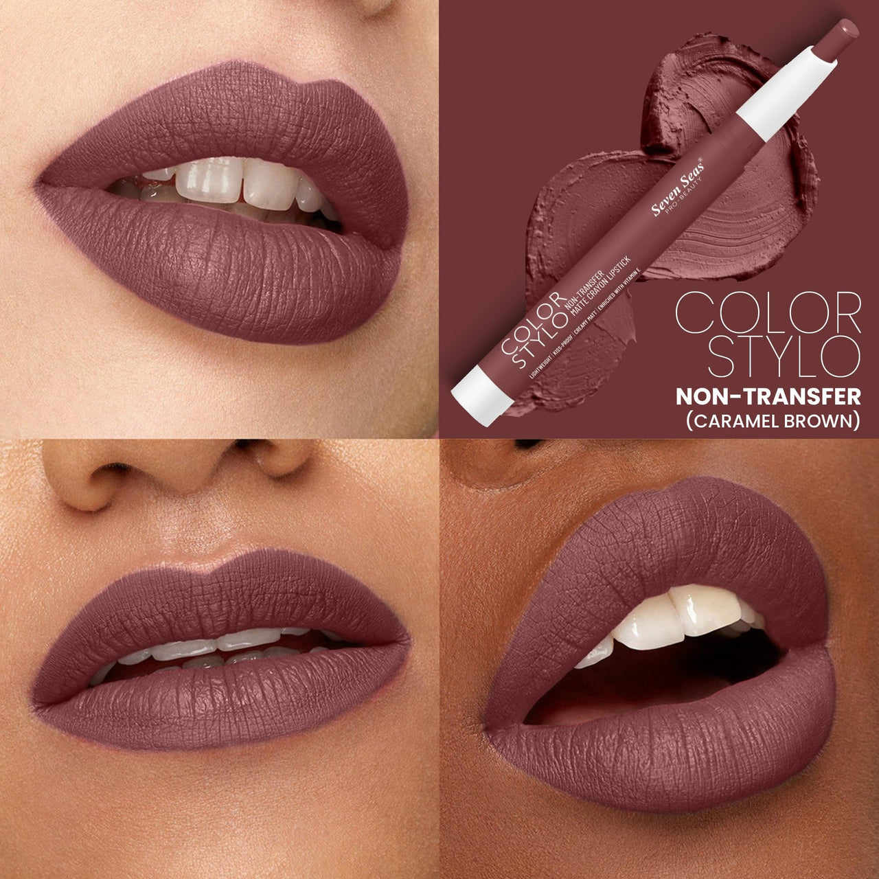 Seven Seas Color Stylo Non Transfer Matte Lipstick | Matte Finish Lip Crayon | Waterproof | Long Lasting | Lasts Up to 24 hours (Caramel Brown)