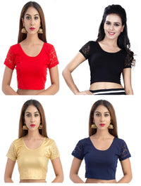 Fressia Fabrics Women's  Cotton Solid 3/4 Sleeve Saree Blouse