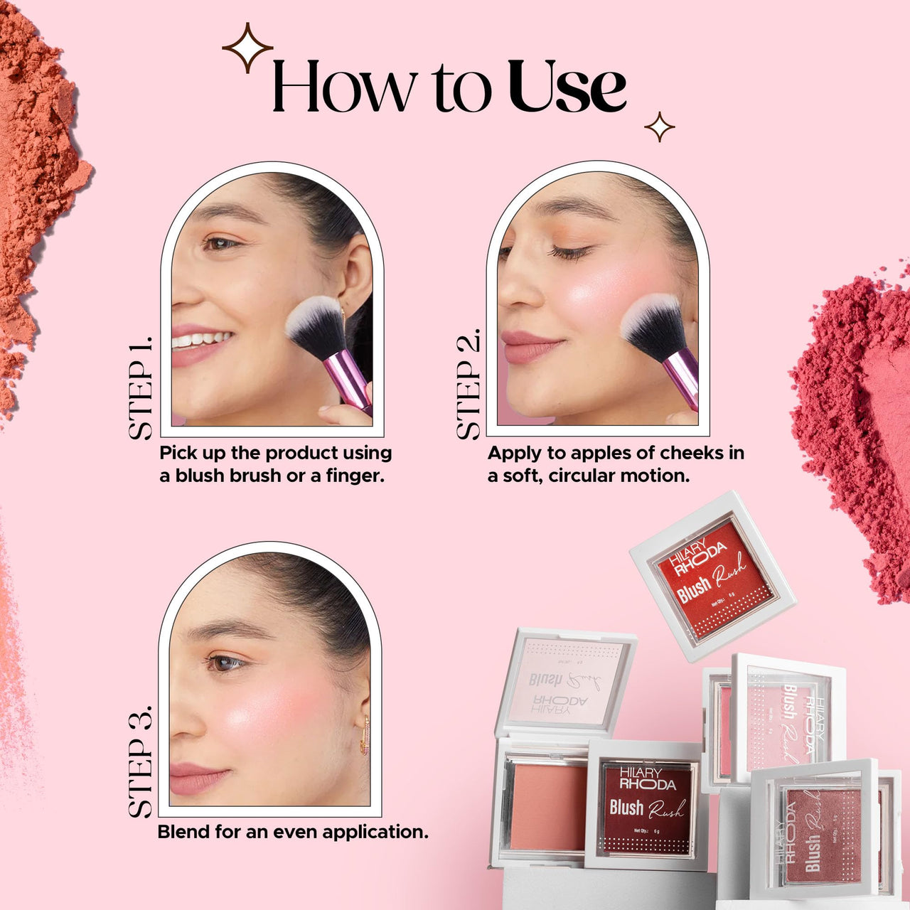 Hilary Rhoda Blush Rush | Highly Pigmented | Silky Smooth Texture | Available in 6 Shades | Matte Finish | Buildable Coverage | Blends Easily & Glides on Smoothly - 6g (Peach Lilly | Shade 01)