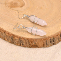Natural Rose Quartz Wire Wrapped Point Crystal Earrings for Women Reiki Energy Healing Natural Rose Quartz