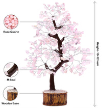 Rose Quartz Crystal Tree of Life - Chakra Tree for Positive Energy, Feng Shui Decor - Handmade Gemstone Tree, Good Luck Money Tree Bonsai, Pink Healing Crystals - Meditation Stones, Spiritual Gift Rose Quartz (Silver Wire)