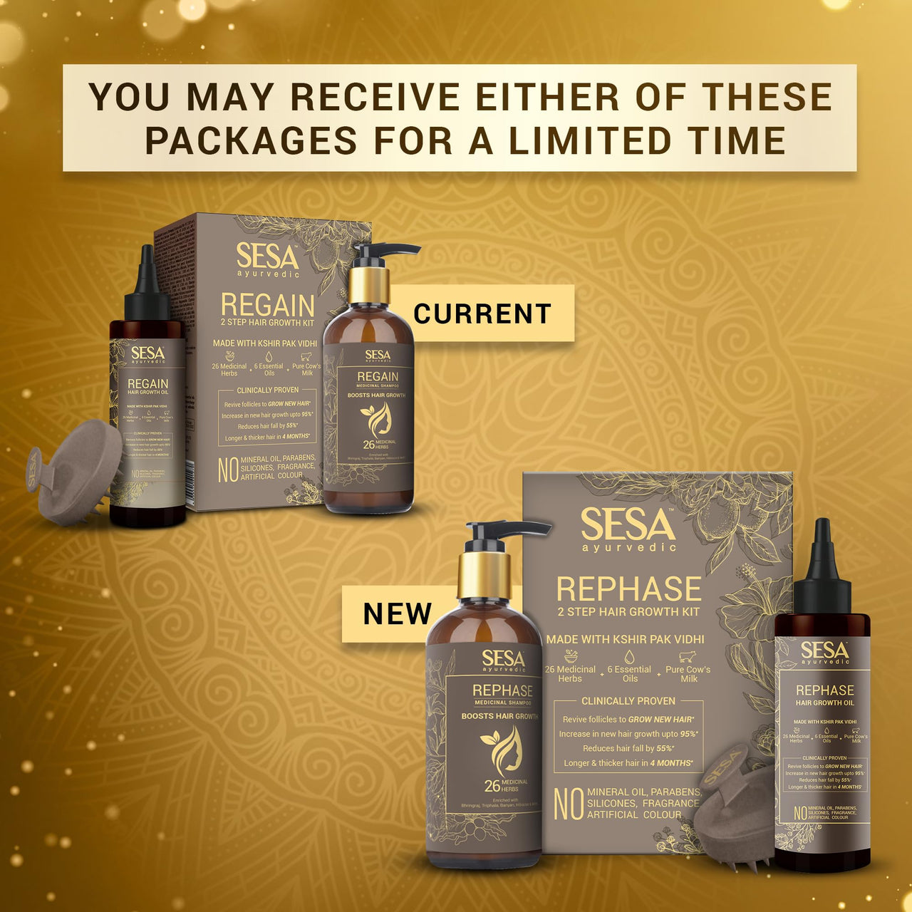 SESA Ayurvedic Rephase 2 Step Hair Oil Kit And Rephase Shampoo 300ml With 26 Herbs And 6 Essential Oils Help Control Hair Fall & Strengthen Roots With Massager Hair Combo For Women And Men