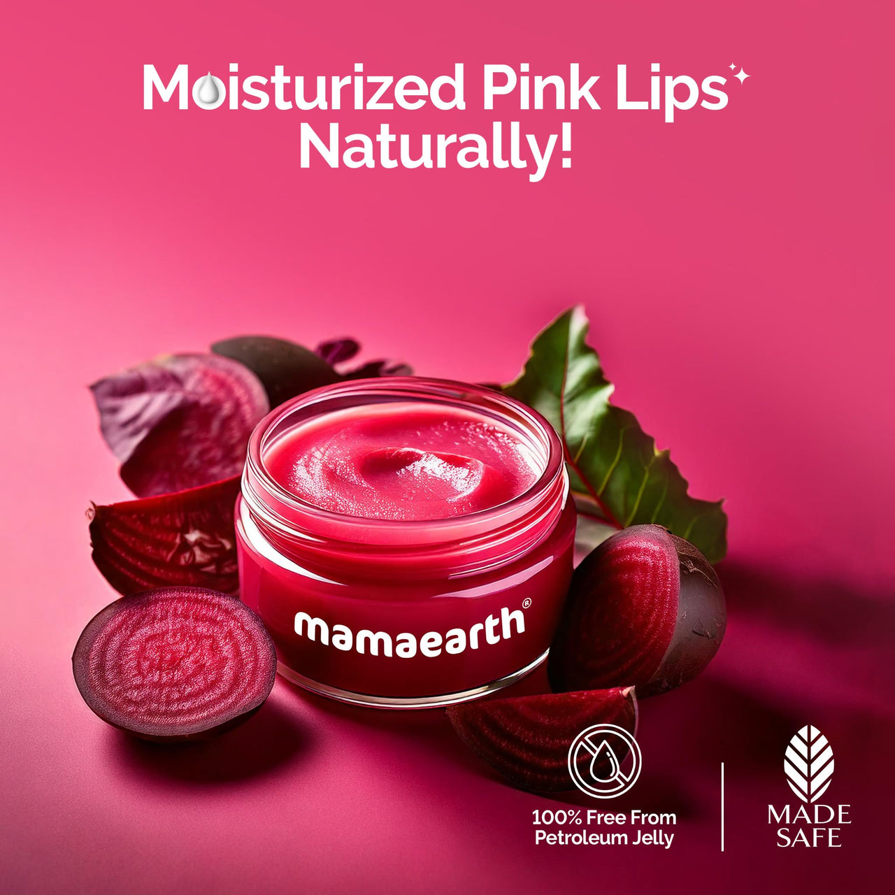 Mamaearth Beetroot Moisture Therapy Lip Balm for Dry & Chapped Lips 15g|Heals, Brightens|Sheer Pink Tint|Coconut Oil, Shea Butter, Beetroot, HA, Ceramides, Kojic Acid|100% Free of Petroleum Jelly