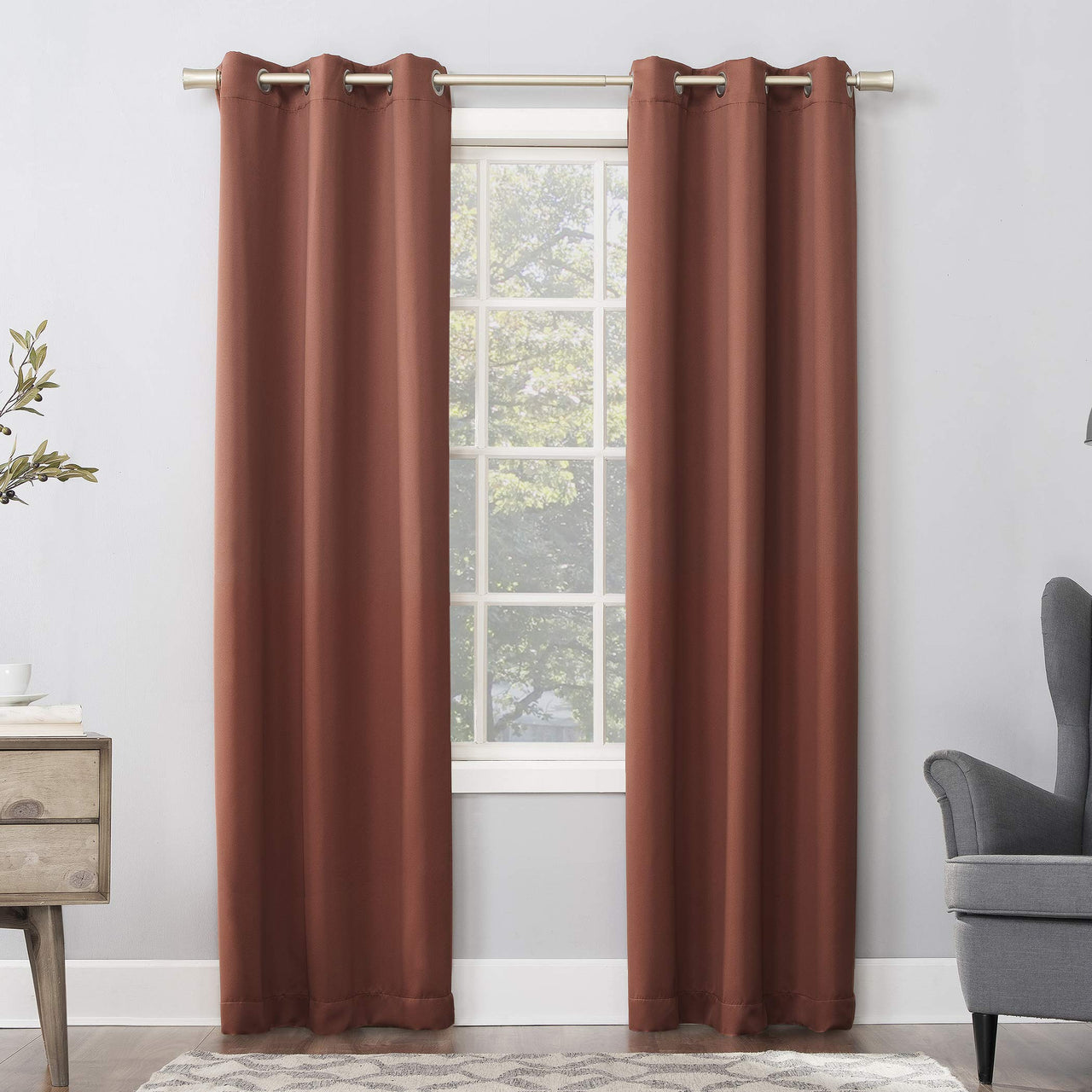 Sun Zero Easton Energy Saving Blackout Grommet Curtain Panel, 40" x 63", Terracotta Orange