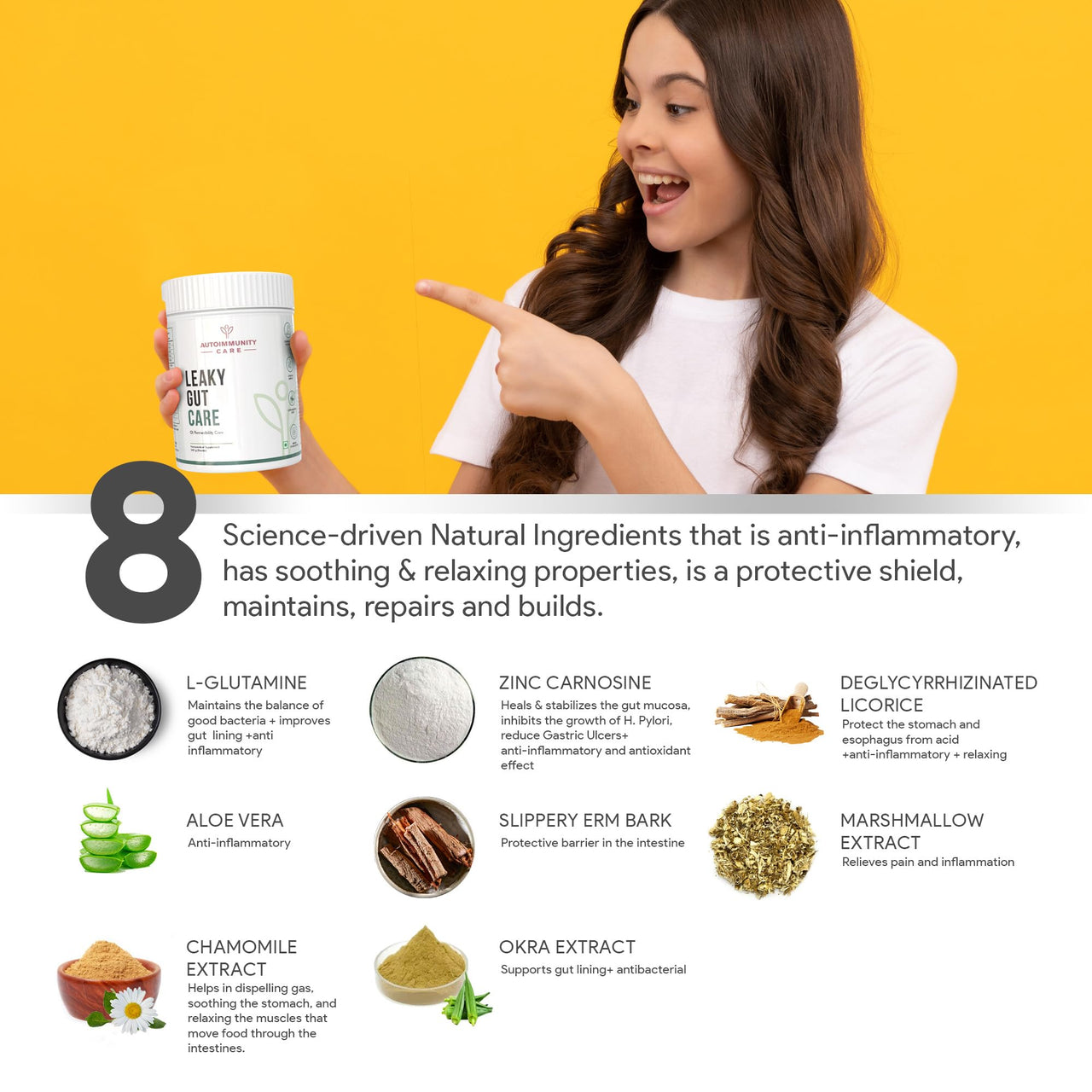 Autoimmunity care : Leaky Gut Care - Complete Gut Support|Fights Infections,Anti-Inflammatory|With L Glutamine,Zinc Carnosine,Aloe Vera,Vegan,Non-Gmo|180 G,Powder,1 Count,30 Servings