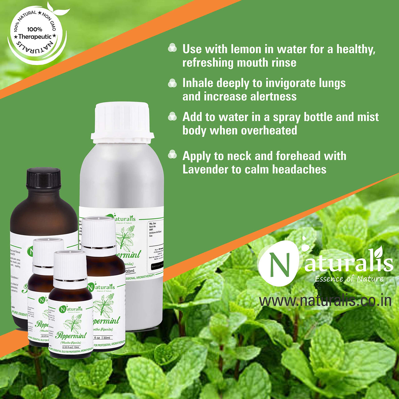 Naturalis Peppermint Essential Oil - Pure Therapeutic Grade Peppermint Oil For Hair, Skin Care, Steaming, Diffuser & Aromatherapy - Soothing Relief - 30Ml