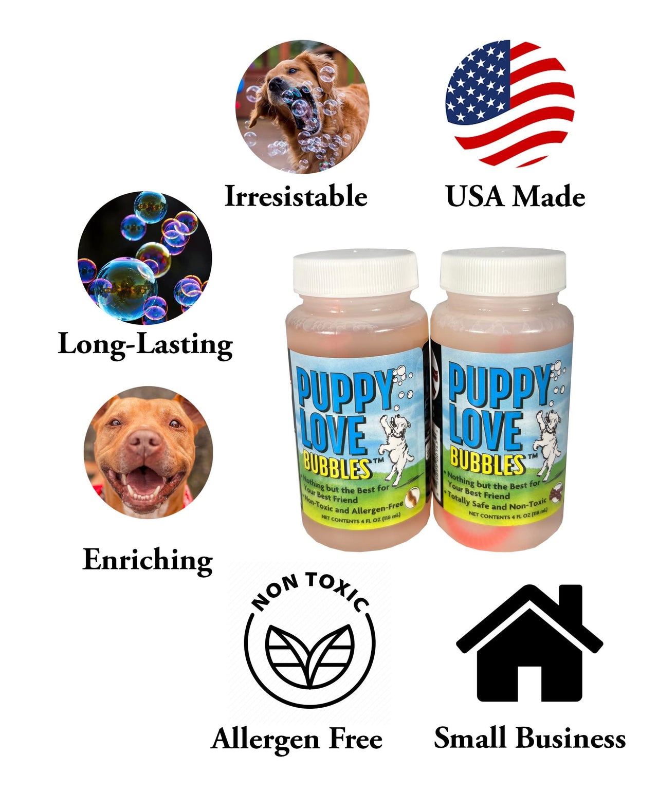 Puppy Love Bubbles, Peanut Butter Scented Bubbles 4oz. Bottle-2 Pack in Peanut Butter Flavor for Dogs (2 Pack) Peanut Butter