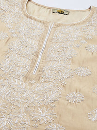 Ada Hand Embroidered New Lucknowi Chikankari Chanderi Kurta Kurti for Women A411175