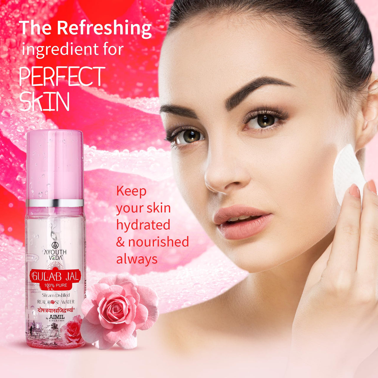 Ayouthveda Gulab Jal Steam Distilled Real Rose Water Pure & Natural Rose Water & Skin Toner | Organic and Chemical Free Makeup Remover | Ideal For Daily Use (Pack Of 1-100ml)