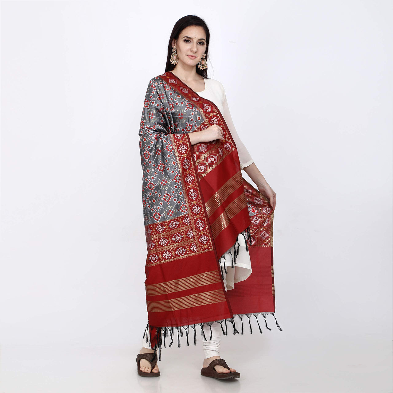 KAPAAHA Women's  Woven Design Silk Blend Dupatta Free Size