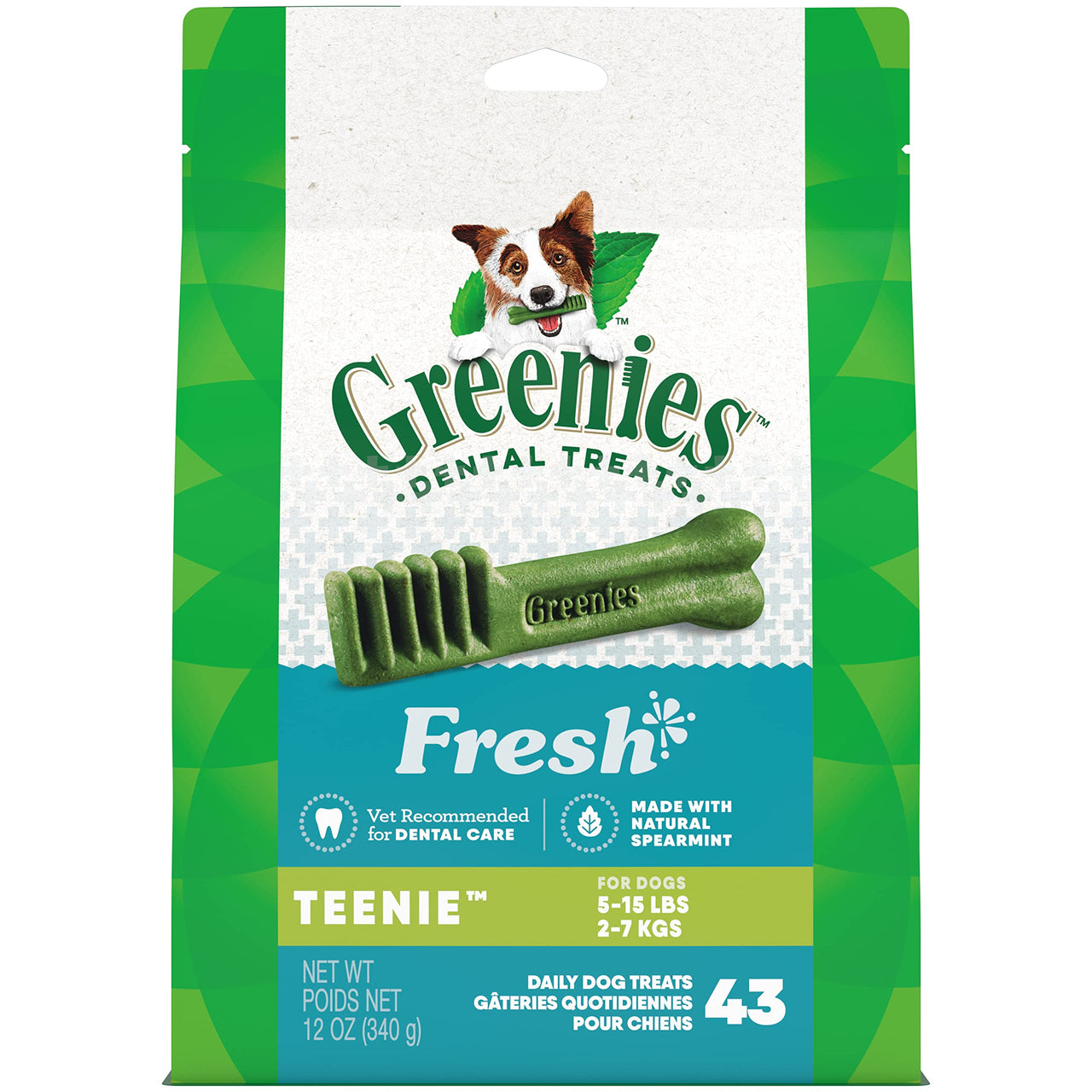 Greenies TEENIE Natural Dental Care Dog Treats Mint Fresh Flavor, 12 oz. Pack (43 Treats) 43 Count (Pack of 1)