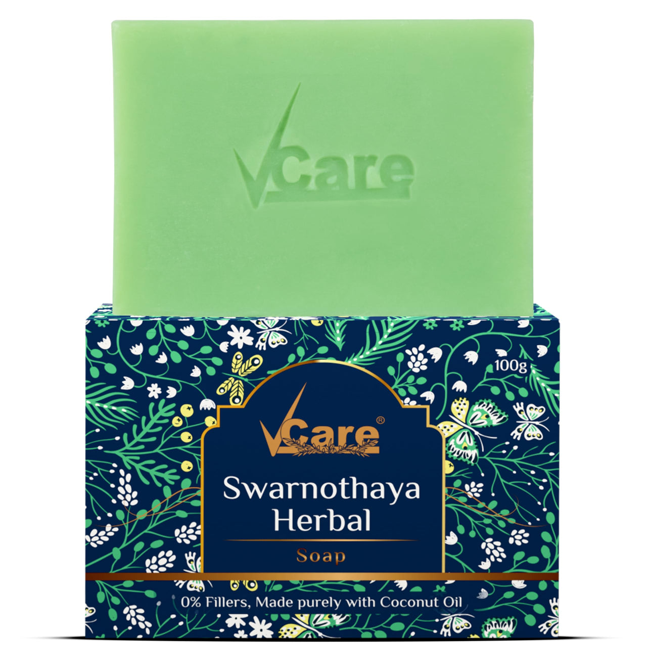 VCare Swarnothaya Herbal Soaps for Bath 100g | Handmade Soap Bar for Women and Men | Reduces Wrinkles and Exfoliates Dirt | Rejuvenates Skin Cells for a Soft and Glowing Skin | Pack of 1