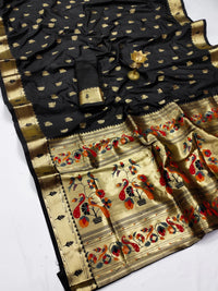 Pandadi Saree Women's  Paithani Silk Saree With Blouse Piece