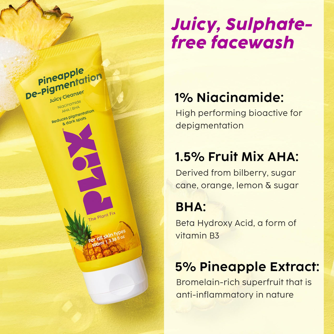 PLIX - THE PLANT FIX Pineapple Depigmentation regime for Fresh, Bright & Even Skin | With Juicy Cleanser & Body Wash & Moisturizer | Reduces Pigmentation & Dark Spots| Smoothens Strawberry Skin | For All Skin Types l Men & Women