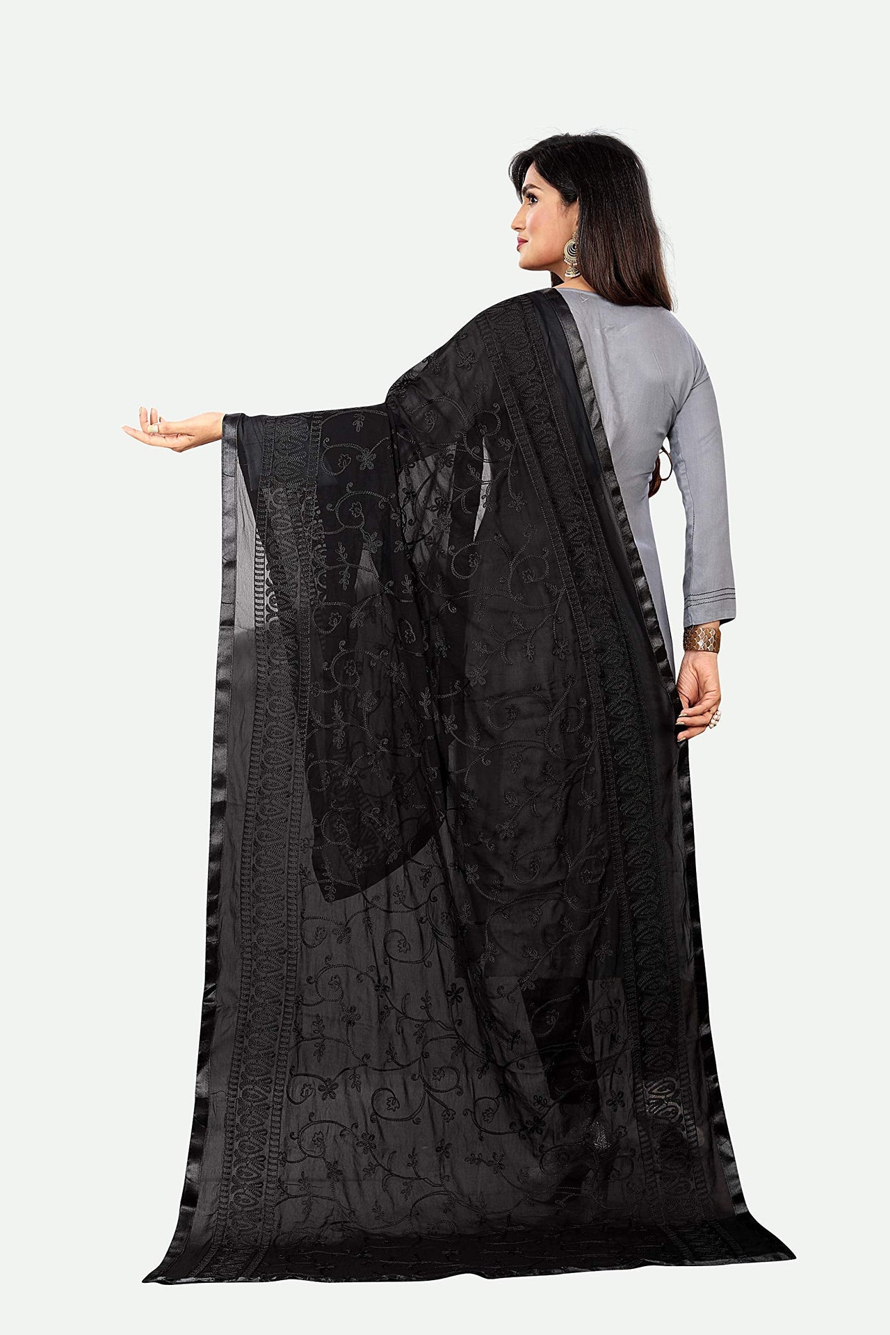 AKSHAR LLC Miss India Women's  Chiffon Dupatta With Karachi Embroidery Work