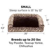 Furhaven Pillow Dog Bed for Small Dogs w/ Removable Bolsters & Washable Cover - Plush & Southwest Kilim Woven Decor Sofa - Desert Brown, Small