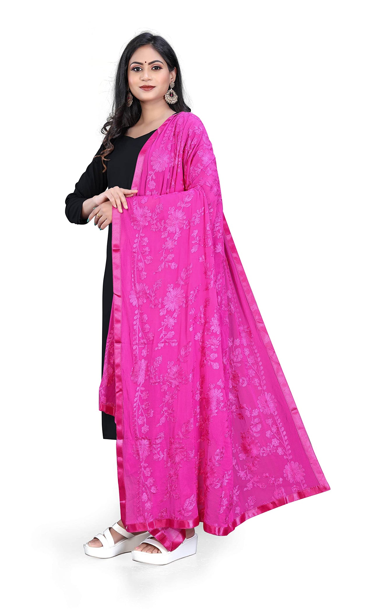 AKSHAR LLC Women's  Embroidered Chiffon Dupatta