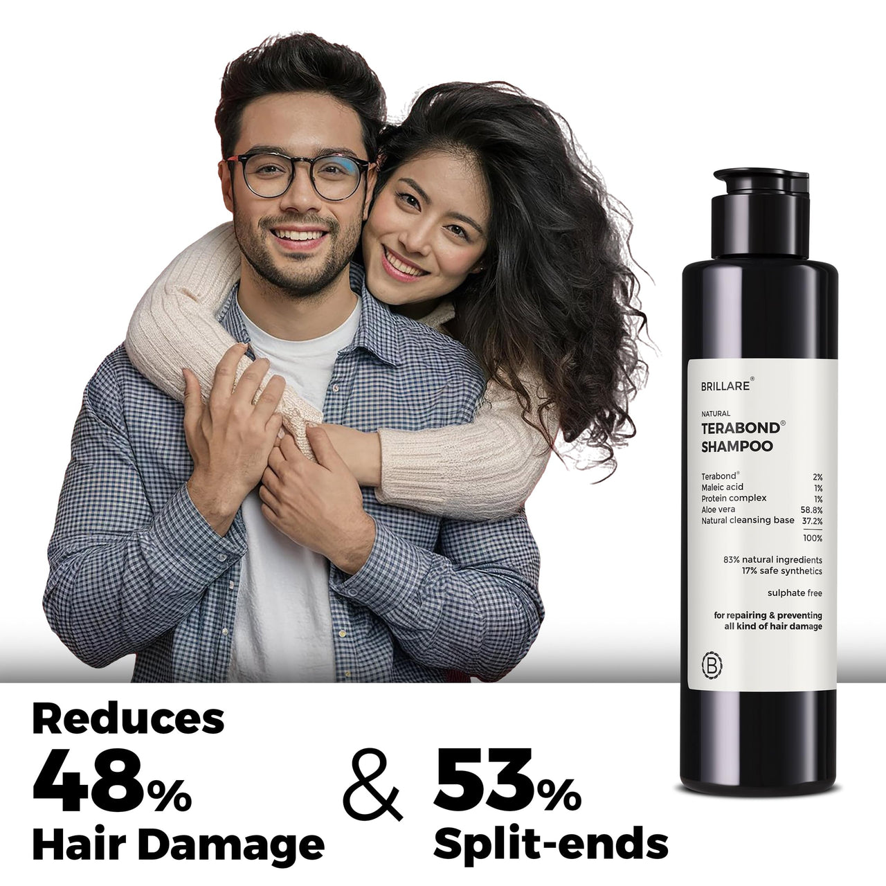 Brillare ‘Terabond’ Bond Repair Shampoo | With Vegan Keratin + Peptides | 100% Damage Repair in 1 Wash | 17X Smoother, Softer, Frizz Free Hair | Repairs Dry, Heat & Chemically Treated Hair (200 ml)