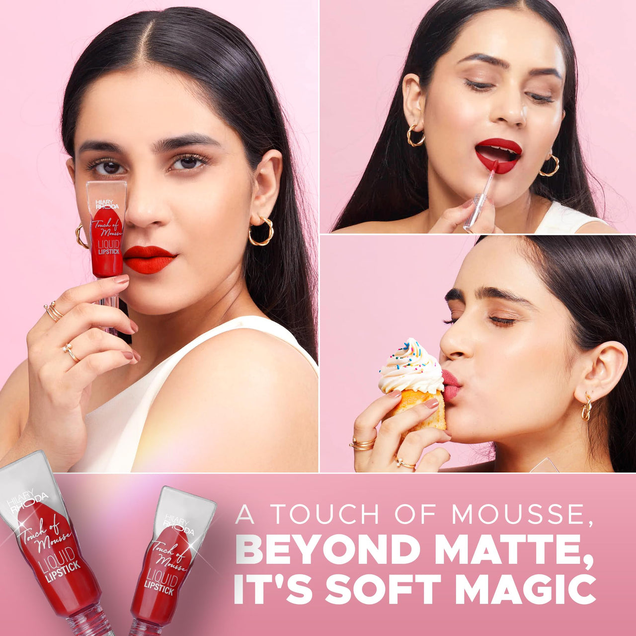 Hilary Rhoda Touch Of Mousse Lipstick | Matte Finish & Long Lasting | Infused with Vitamin E | Weightless & Liquid Lipstick with Mousse Finish | Smudge & Water Proof | Vegan - 5ml (Exposed Red - Shade 09)