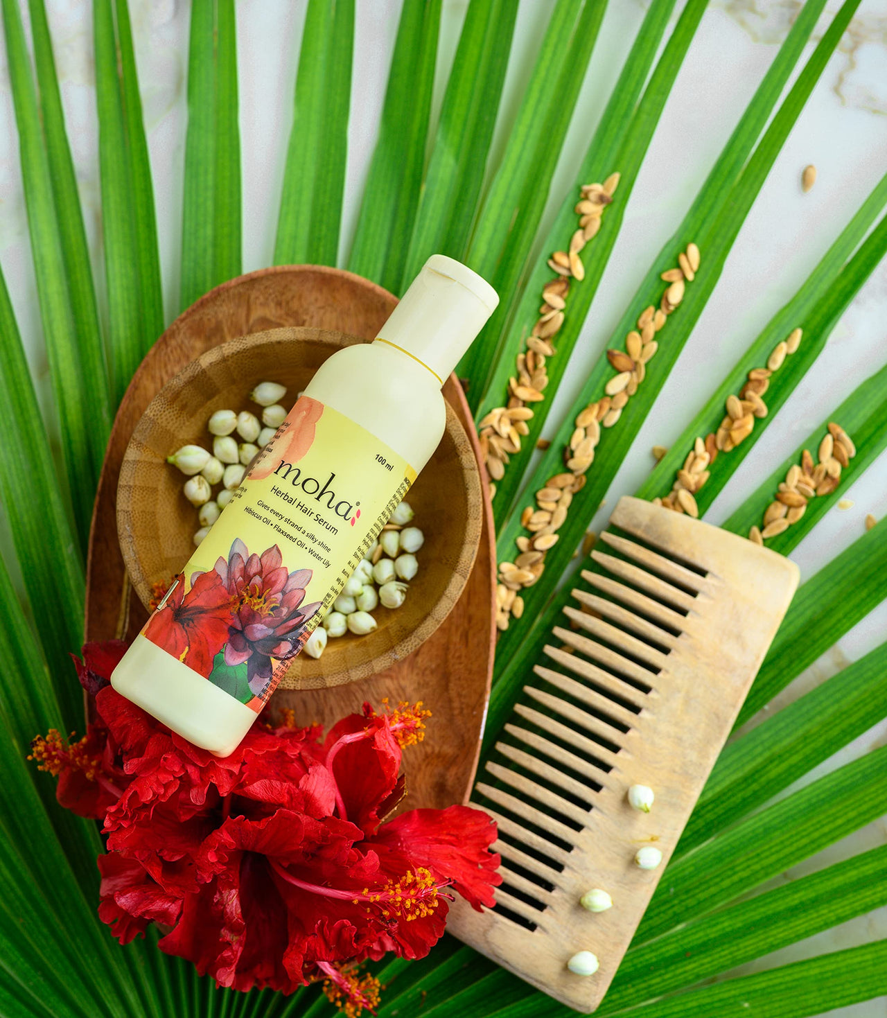 moha: Herbal Hair Serum for Strong, Tangle Free & Frizz-Free Hair Unisex serum with Hibiscus Flaxseed Water lily - 30 ml(Pack of 1)