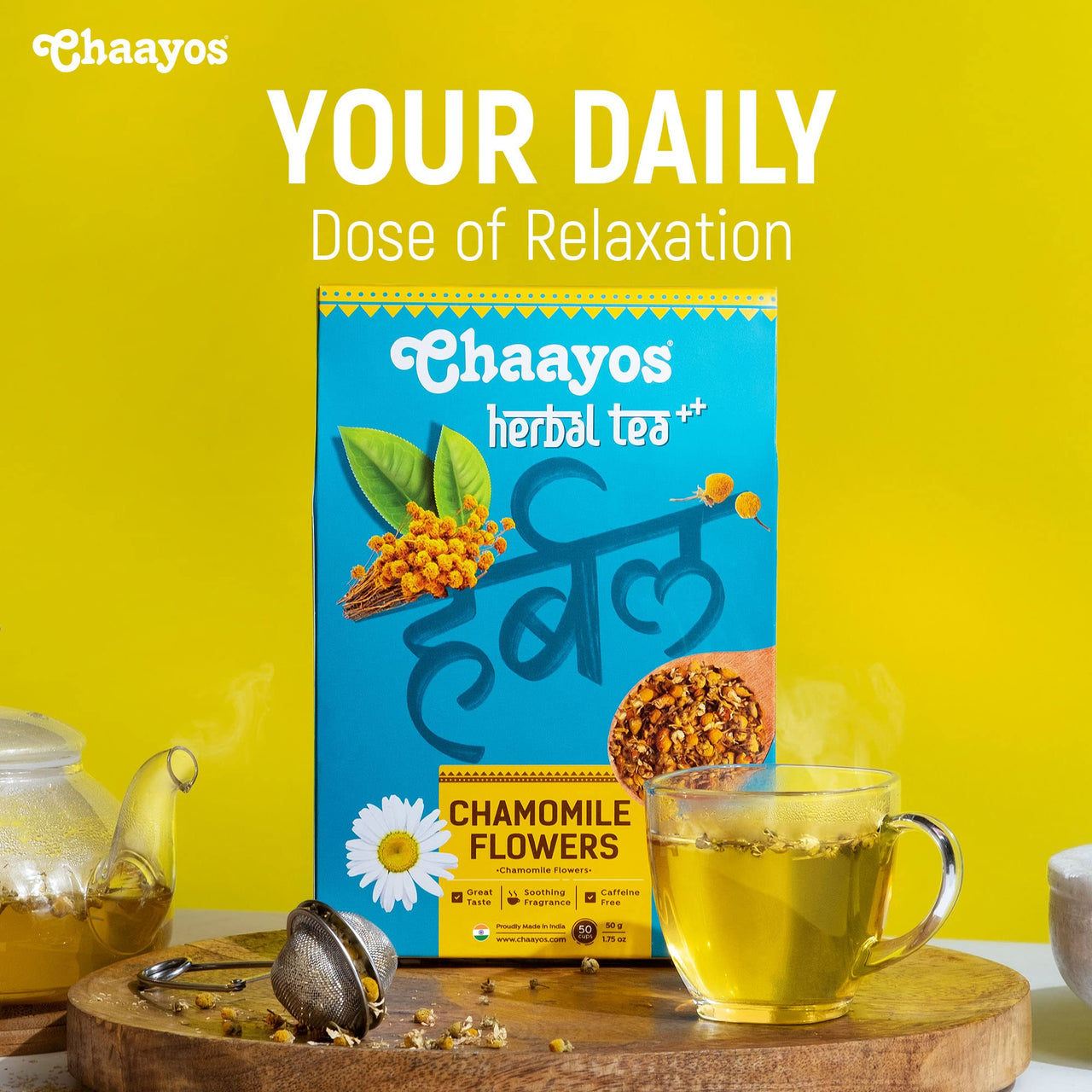 Chaayos Chamomile Herbal Tea - 50 GM | Herbal Tea | Chamomile Flower Tea | Natural Chamomile Flowers | Detox Tea | Tea