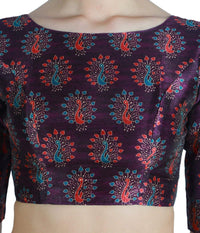 X3 Women's  Peacock Print Polyester Elbow Length Sleeves Saree Blouse