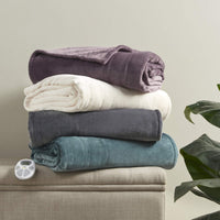 Serta Luxuriously Soft Plush Electric Blanket Fast Heating Cozy Cover, Safety Auto Shut Off Timer, Low EMF, Multi Heat Setting, ETL Certified, Machine Washable, Smoke Grey Throw (50 in x 60 in) 50