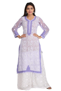 Ada Women's  Hand Embroidered Faux Georgette Lucknowi Chikankari Kurti with Slip