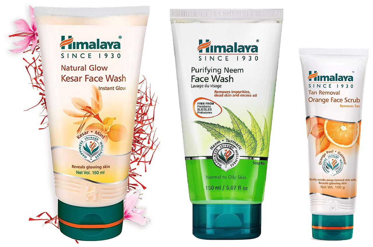 Himalaya Tan Removal Orange Face Scrub, 100g & Himalaya Herbals Purifying Neem Face Wash, 150ml & Himalaya Natural Glow Kesar Face Wash, 150ml