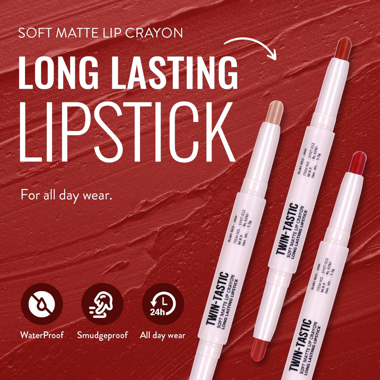 Shryoan 2-in-1 Twin-Tastic Lipstick | Soft Lip| Matte| Crayon | Long Lasting, Waterproof |Highly Pigmented Lipstick | Pack of 1 (Mud Cake)