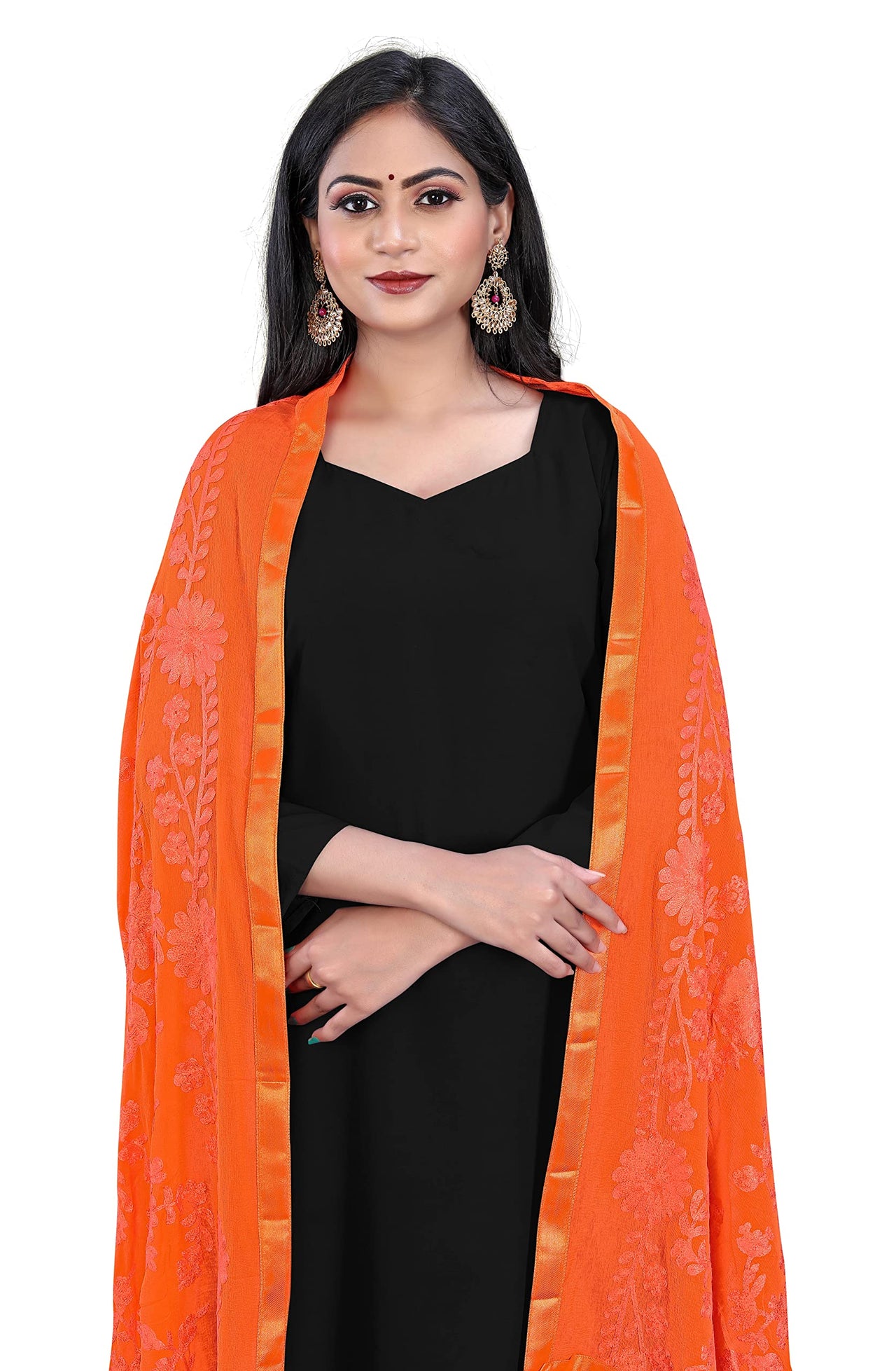 AKSHAR LLC Women's  Embroidered Chiffon Dupatta