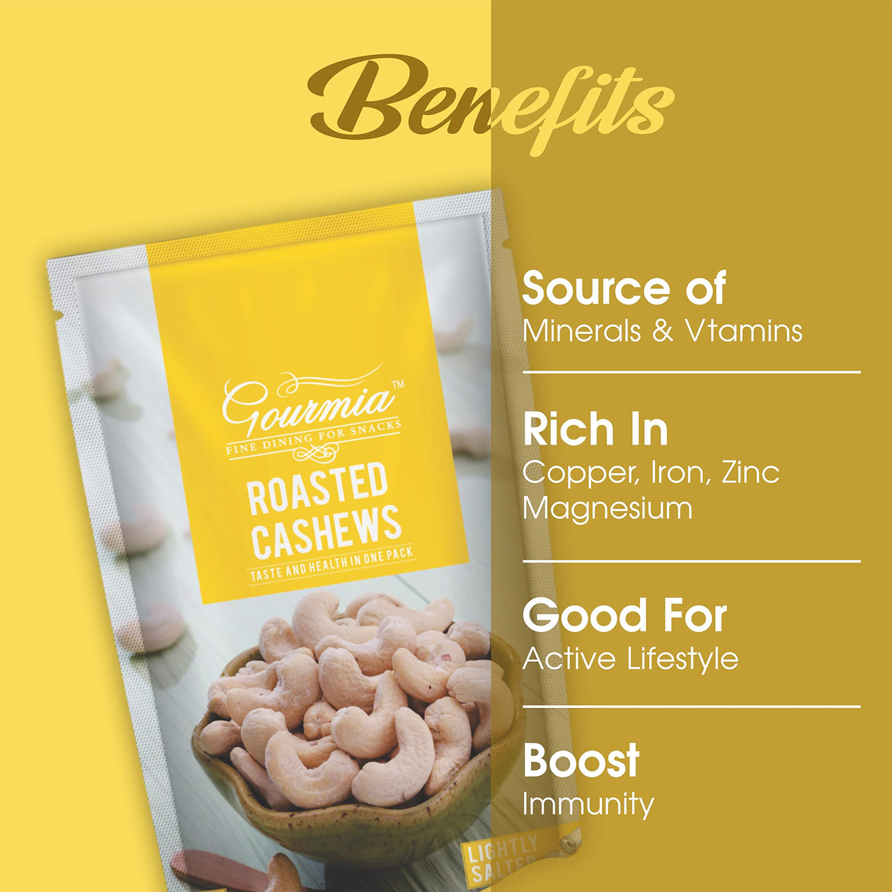 Gourmia Roasted Cashews Lightly Salted 200g | Large W240 Size | Crunchy & Delicious | Whole Crunchy Cashew | Roasted Kaju Nuts | Nutritious | No Artificial Colours | Low Added Salt (Pack of 2)