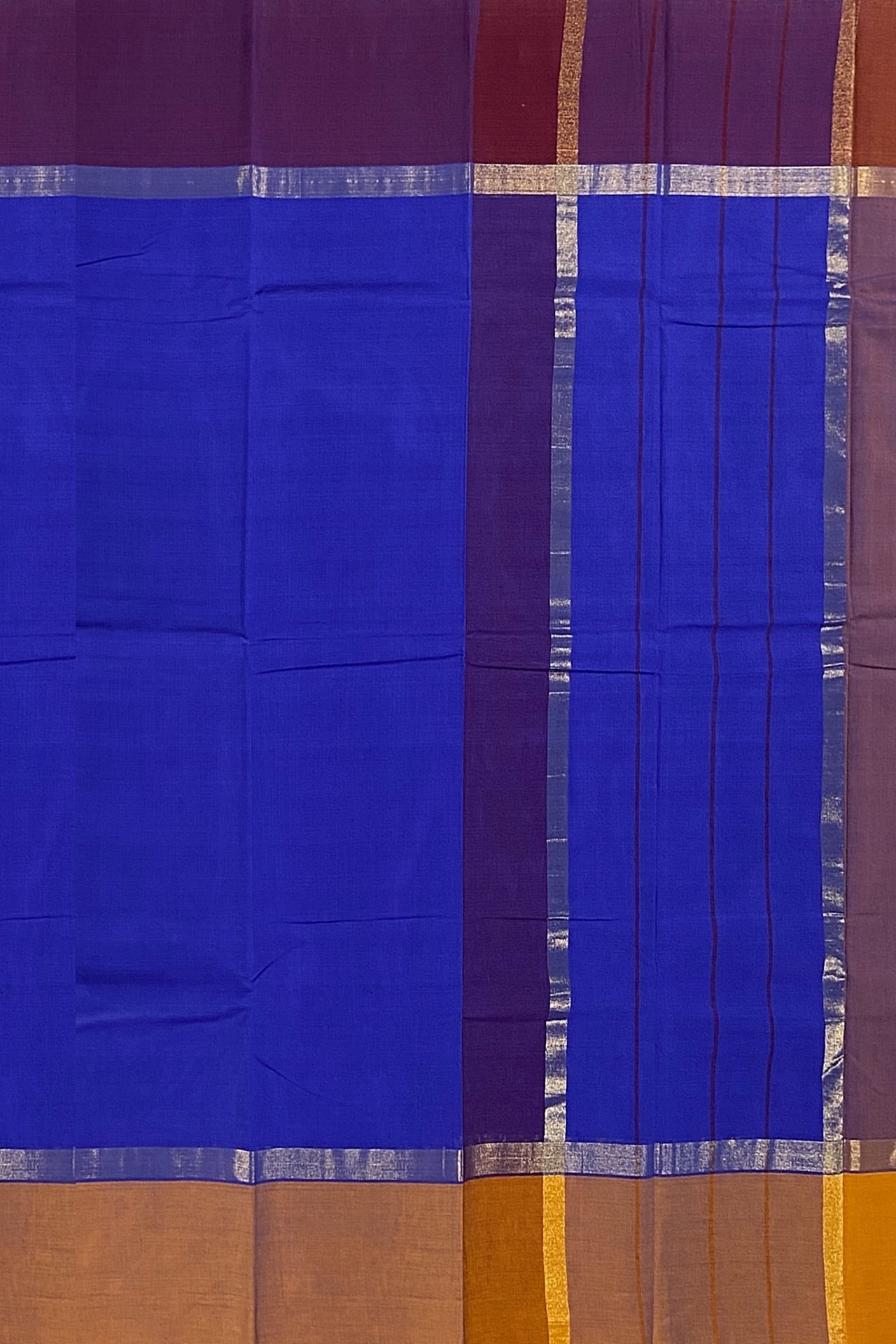 SENSAN Women’s Handloom Kanchi Cotton Saree with Blouse Piece [SKU:430] Light Beige×Navy Blue